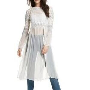 Free People Sweet Sunny Days Embroidered Open Skirt Long Tunic XS Coachella Boho